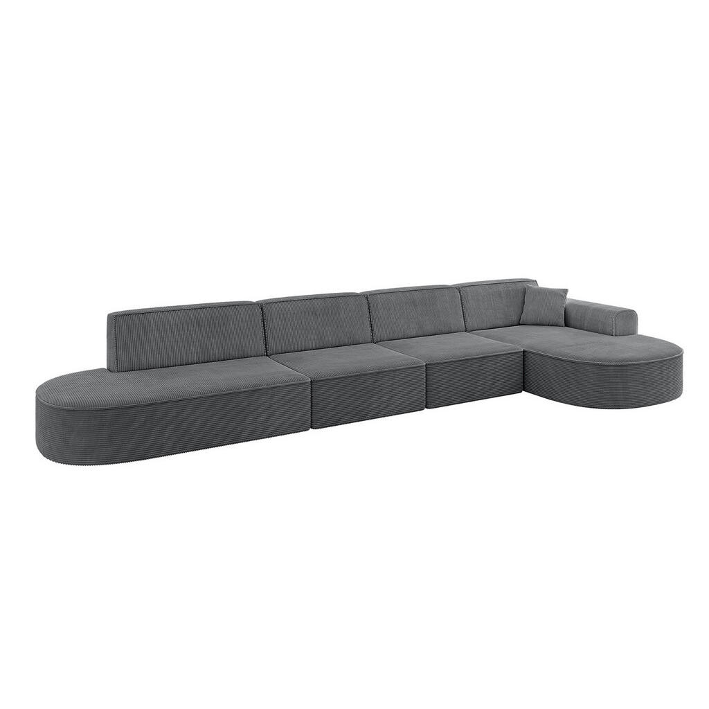 ALTDECOR ROHOVÁ SEDAČKA s otomanem vpravo MARI-L3 – 413 × 171 × 79 cm, tmavě šedá manšestr