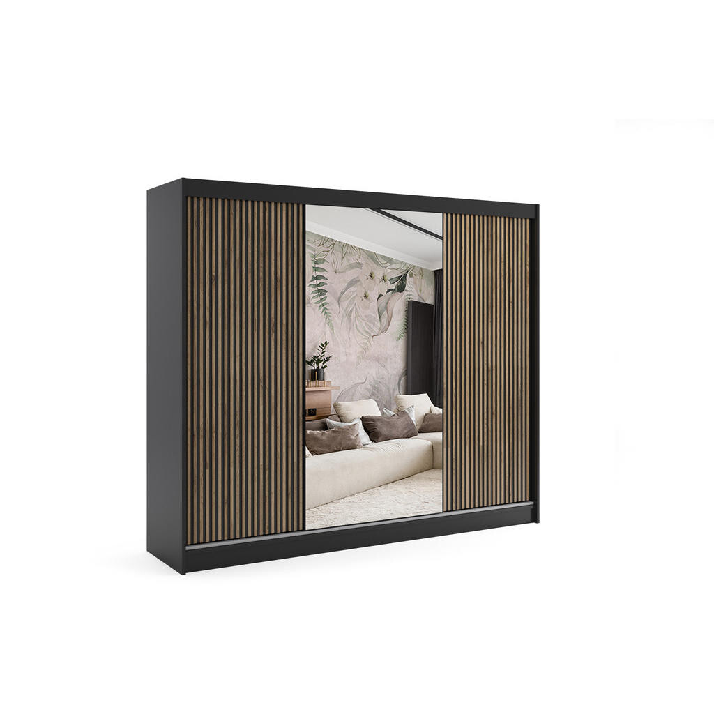 ALTDECOR ŠATNÍ SKŘÍŇ VILAN s zrcadlem/LED – 250 cm – černá | dub wotan