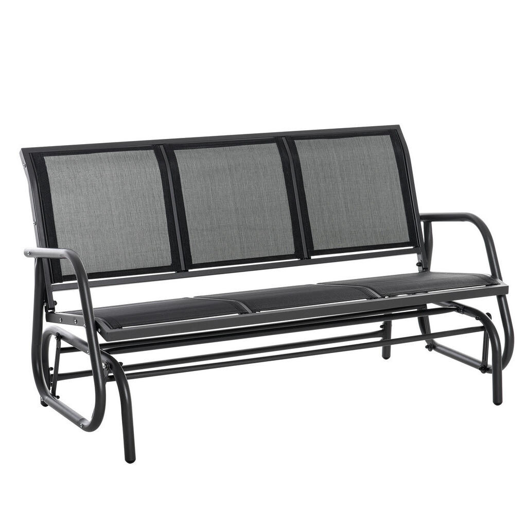 OKWISH ZAHRADNÍ houpací lavice 147/75/85 cm černá z kovu pro 3 osoby