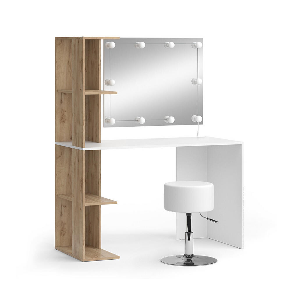 Vicco TOALETNÍ STOLEK Tower Bílá/Sonoma 122.2 cm s osvětlením a stoličkou