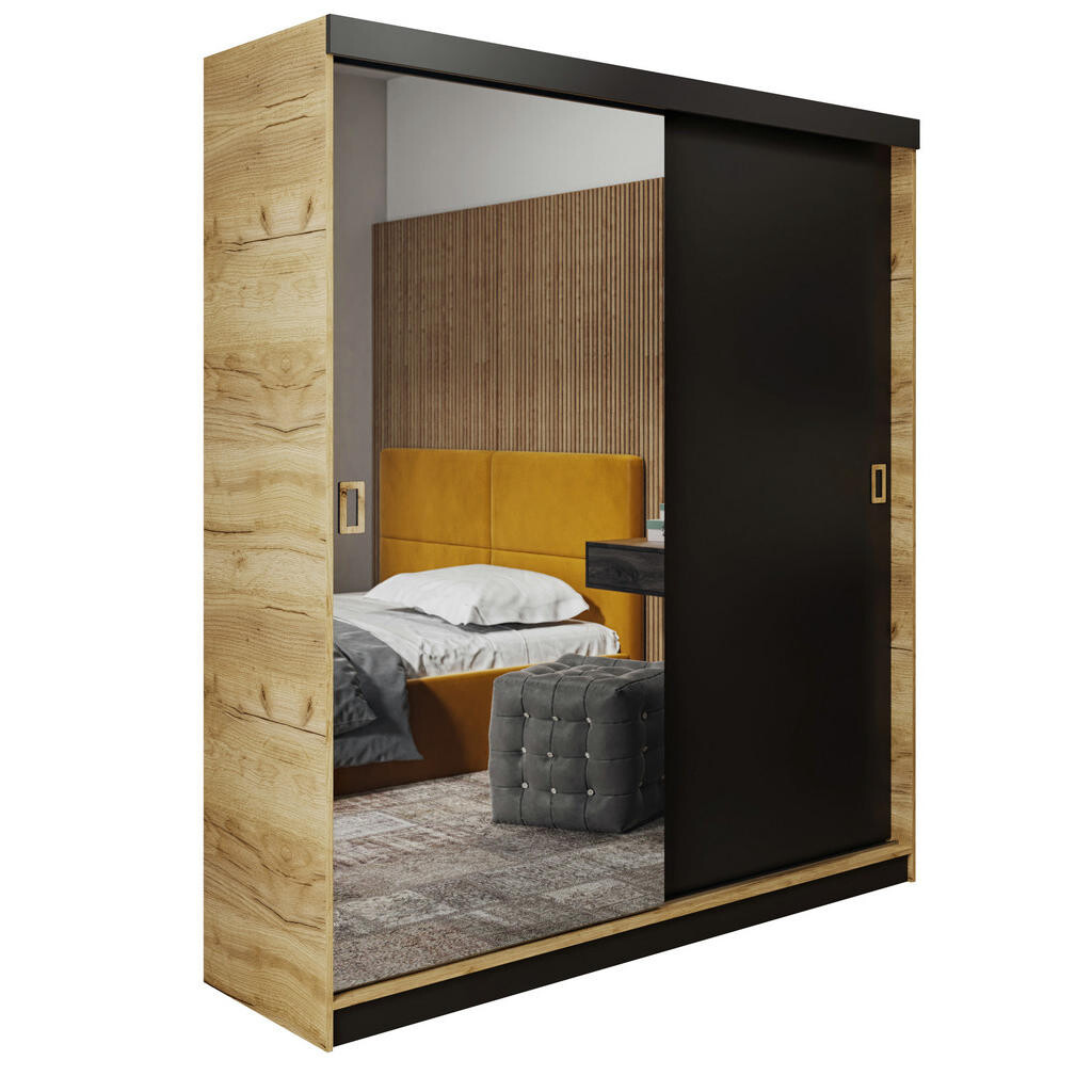 Kier Furniture POSUVNÁ ŠATNÍ SKŘÍŇ RETRO 1 138 - Dub Craft & Černá 138x205x59cm