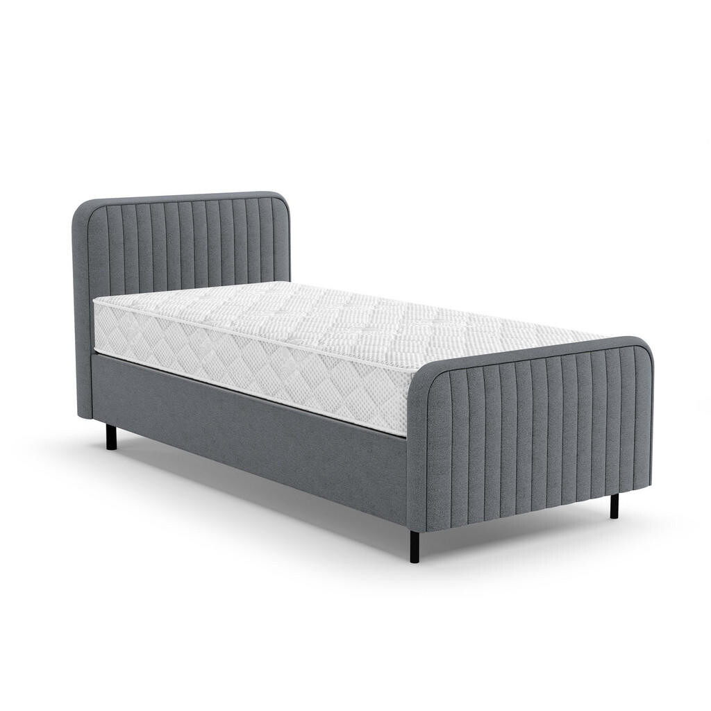 Beautysofa ČALOUNĚNÁ POSTEL Lami 90x200, jednolůžko s úložným prostorem a taštičkovou matrací 20 cm, tmavě šedá