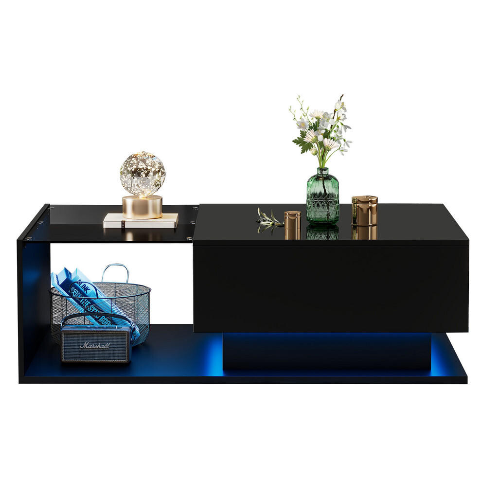 OKWISH KONFERENČNÍ stolek 100/50/32 cm černý z dřevotřísky s LED osvětlením a zásuvkou