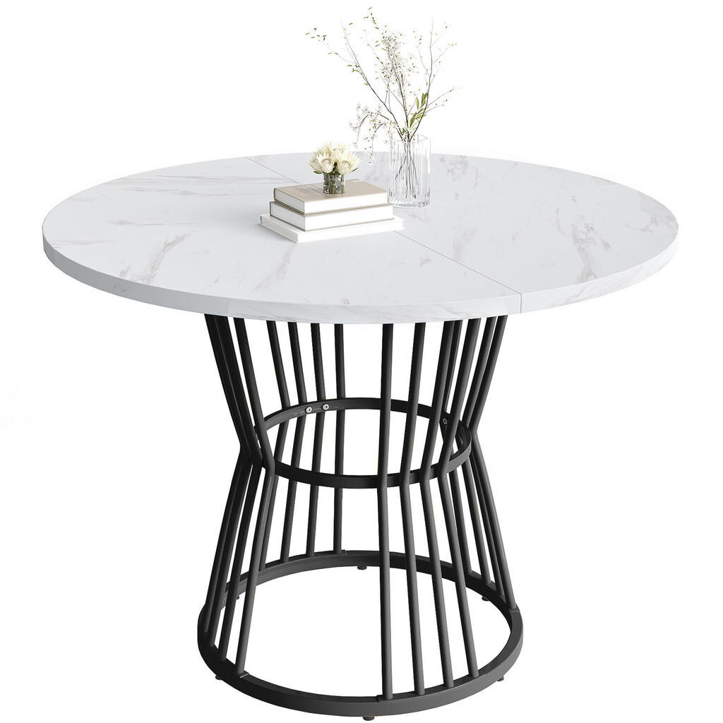 OKWISH JÍDELNÍ stůl 100/100/75 cm černý z MDF a kovu s mramorovým dekorem