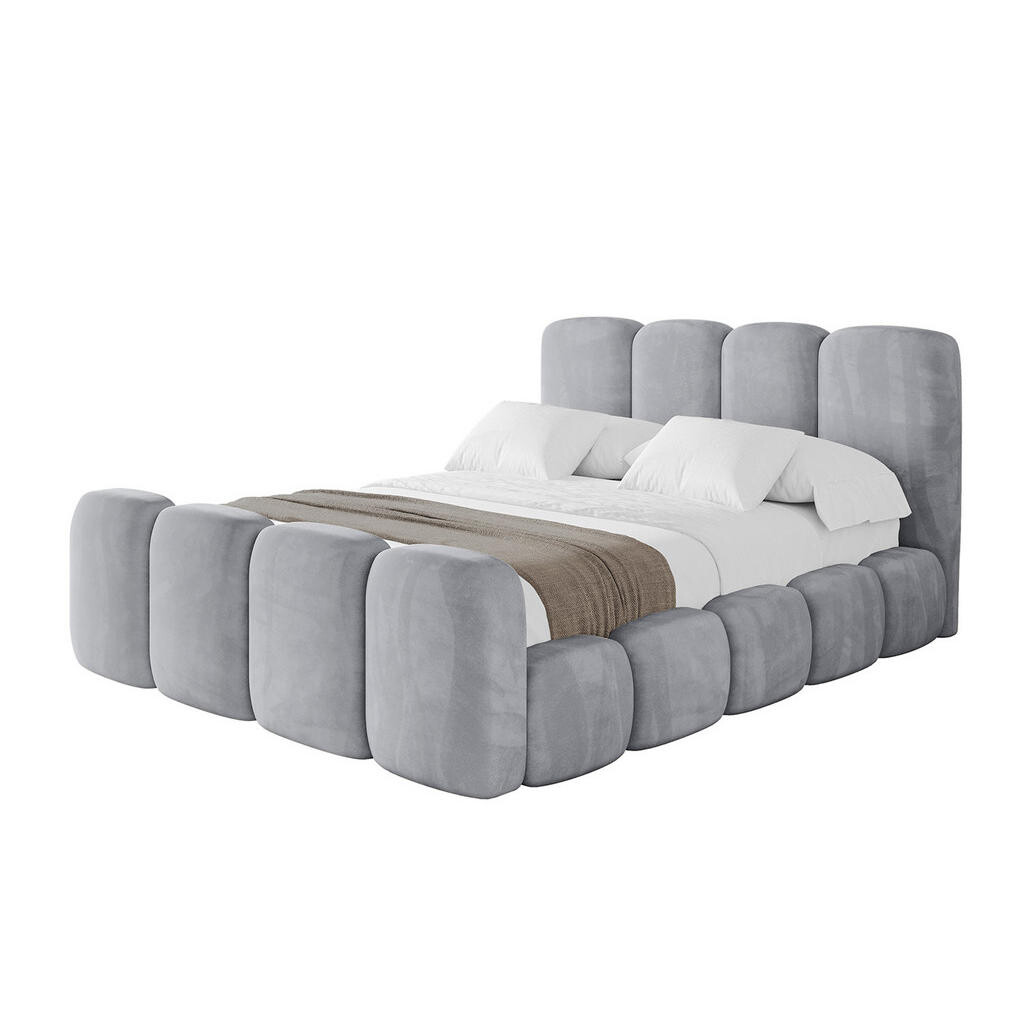 ALTDECOR ČALOUNĚNÁ POSTEL s úložným prostorem, zánožím a lamelovým roštem, americká postel bez matrace – KALA-Z 180x200 světle šedá