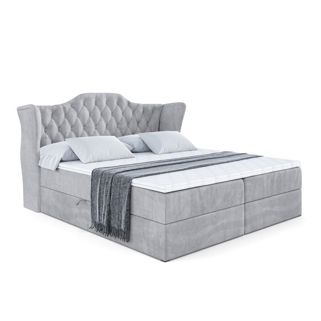 ALTDECOR AMERICKÁ postel s matrací H3 a lamelovým roštem – VILA – 180 × 200 cm, světle šedá
