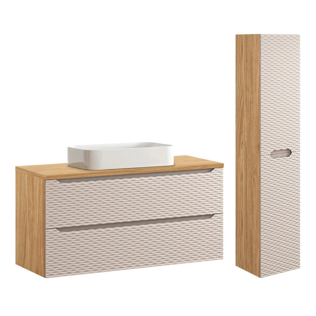 Petits-meubles KOUPELNOVÝ NÁBYTEK 120cm Elora 2er-Set Béžová a dřevo
