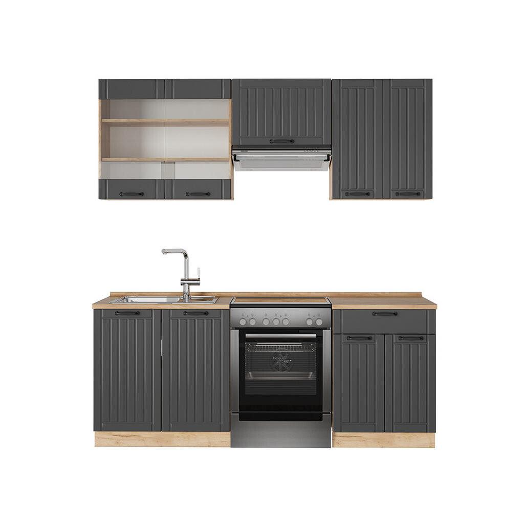 Vicco KUCHYŇSKÝ KOUT Fame-Line Tmavě šedá 200 cm , PD Dub