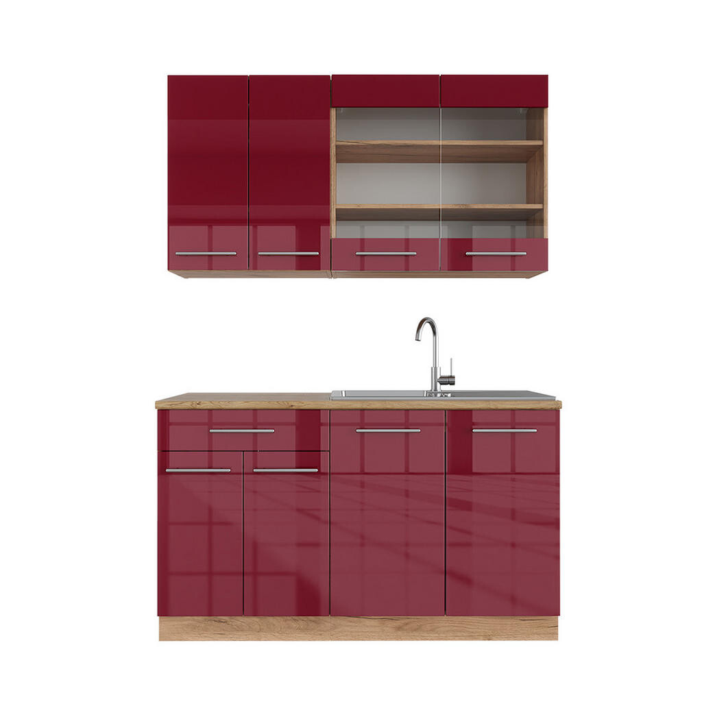 Vicco JEDNOTKOVÁ KUCHYNĚ Fame-Line Bordeaux vysoký lesk/zlatý dub 140 cm bez pracovní desky