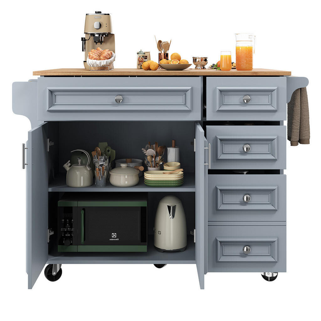 Redom KUCHYŇSKÝ ostrůvek 110/75/92 cm s výsuvnou a sklápěcí pracovní deskou, úložným prostorem a zásuvkami, Baby Blue