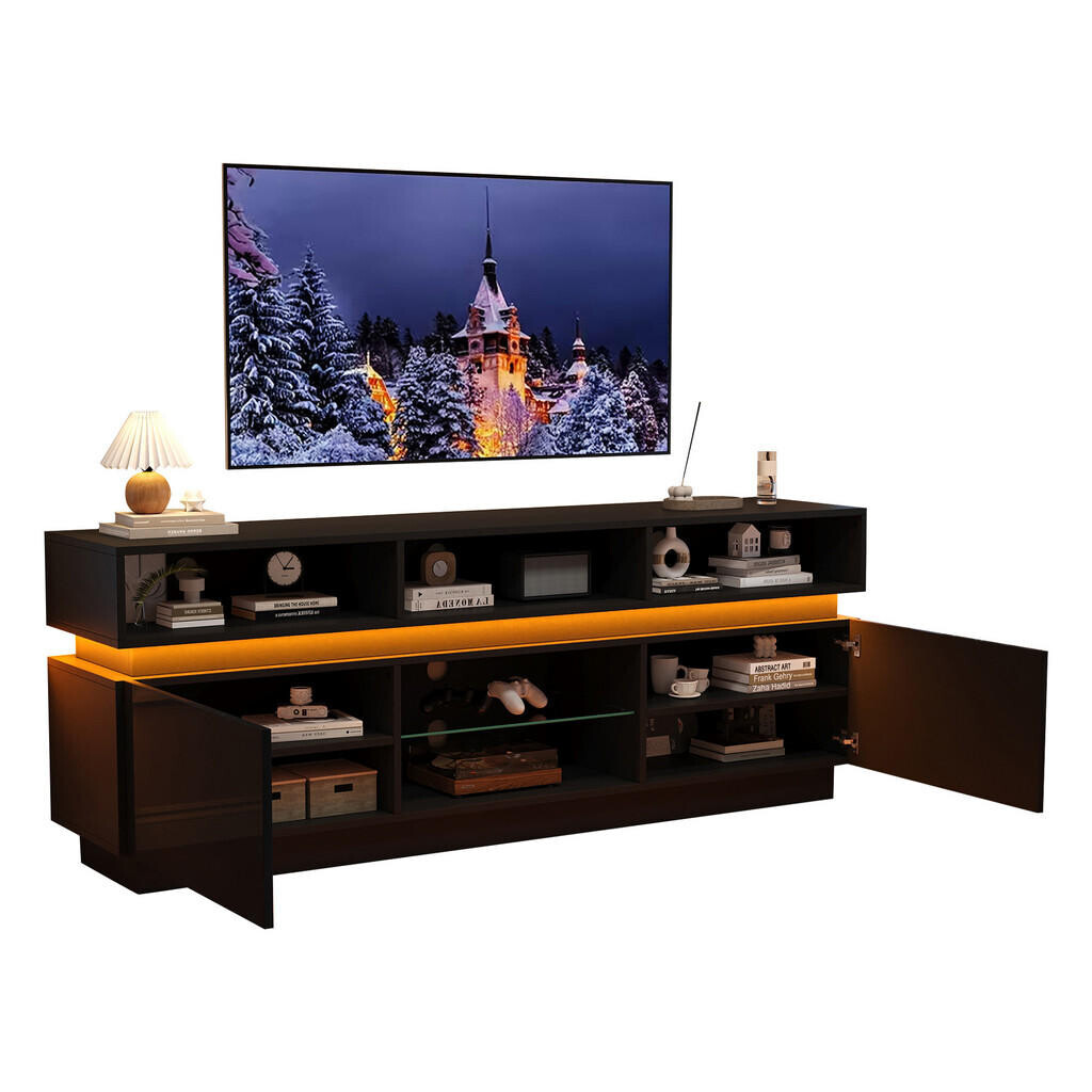 FLIEKS NÍZKÁ KOMODA 160 cm Černý Lesk LED MDF 60 Zoll