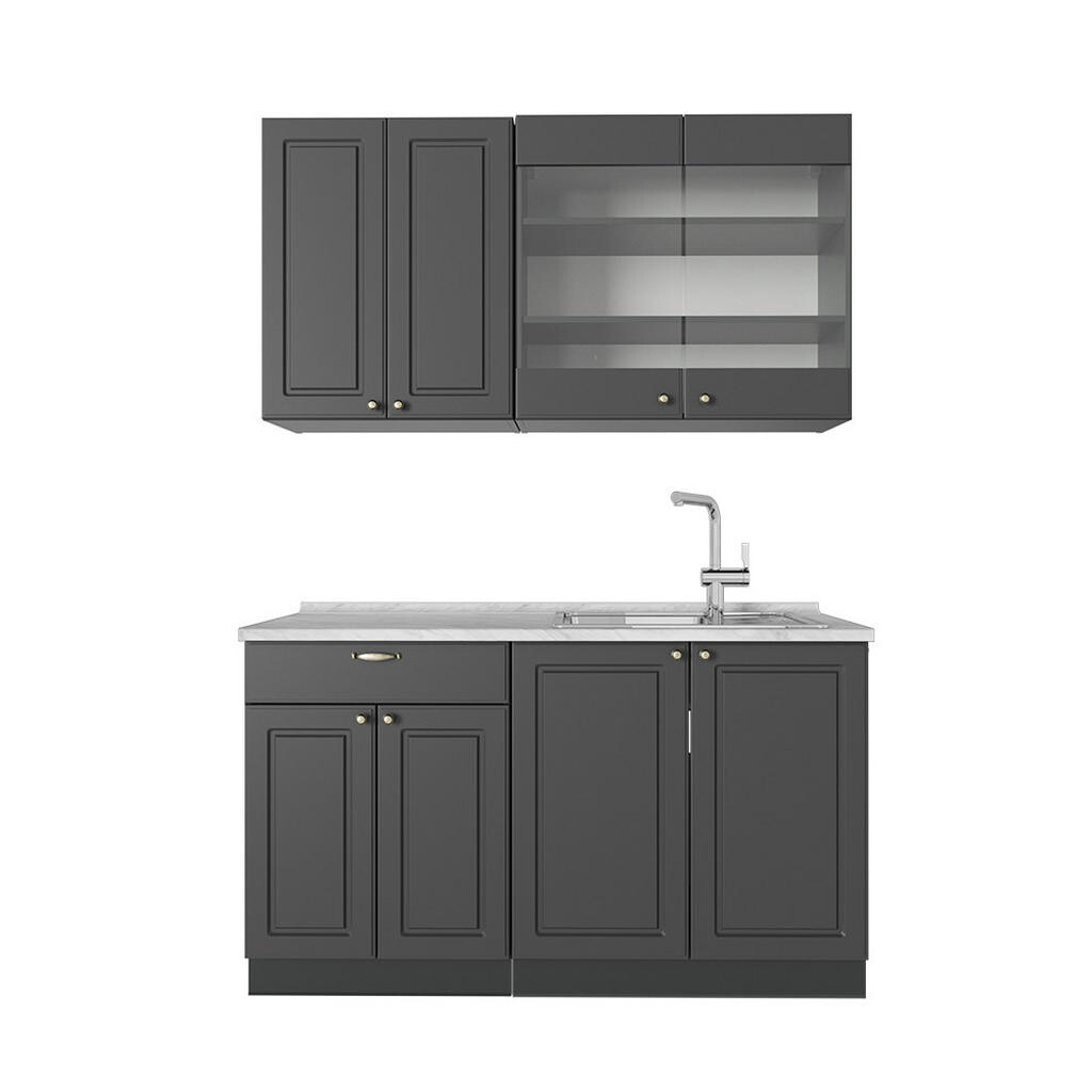 Vicco JEDNOTKOVÁ KUCHYNĚ Fame-Line Anthrazit-Gold Landhaus 140 cm , PD Mramor