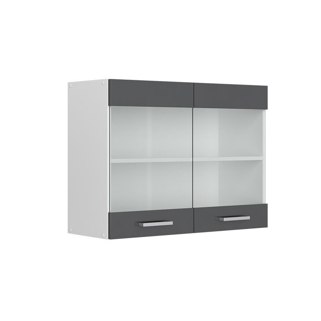 Vicco SKLENĚNÁ KUCHYŇSKÁ SKŘÍŇKA R-Line Antracitový vysoký lesk 80 cm