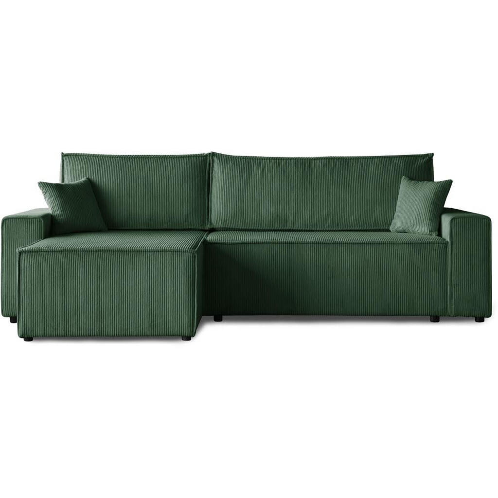 Beautysofa ROHOVÁ ROZKLÁDACÍ POHOVKA Hektor, s funkcí spaní, 277 cm, otoman 100 cm, tmavě zelená