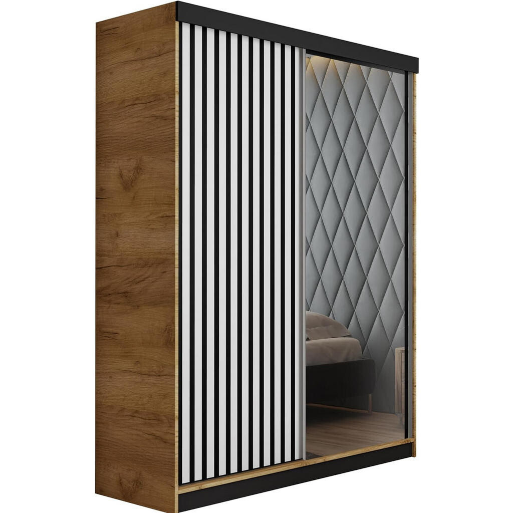 Kier Furniture POSUVNÁ ŠATNÍ SKŘÍŇ MALANI - Dub Craft & Bílá 138x205x59 cm