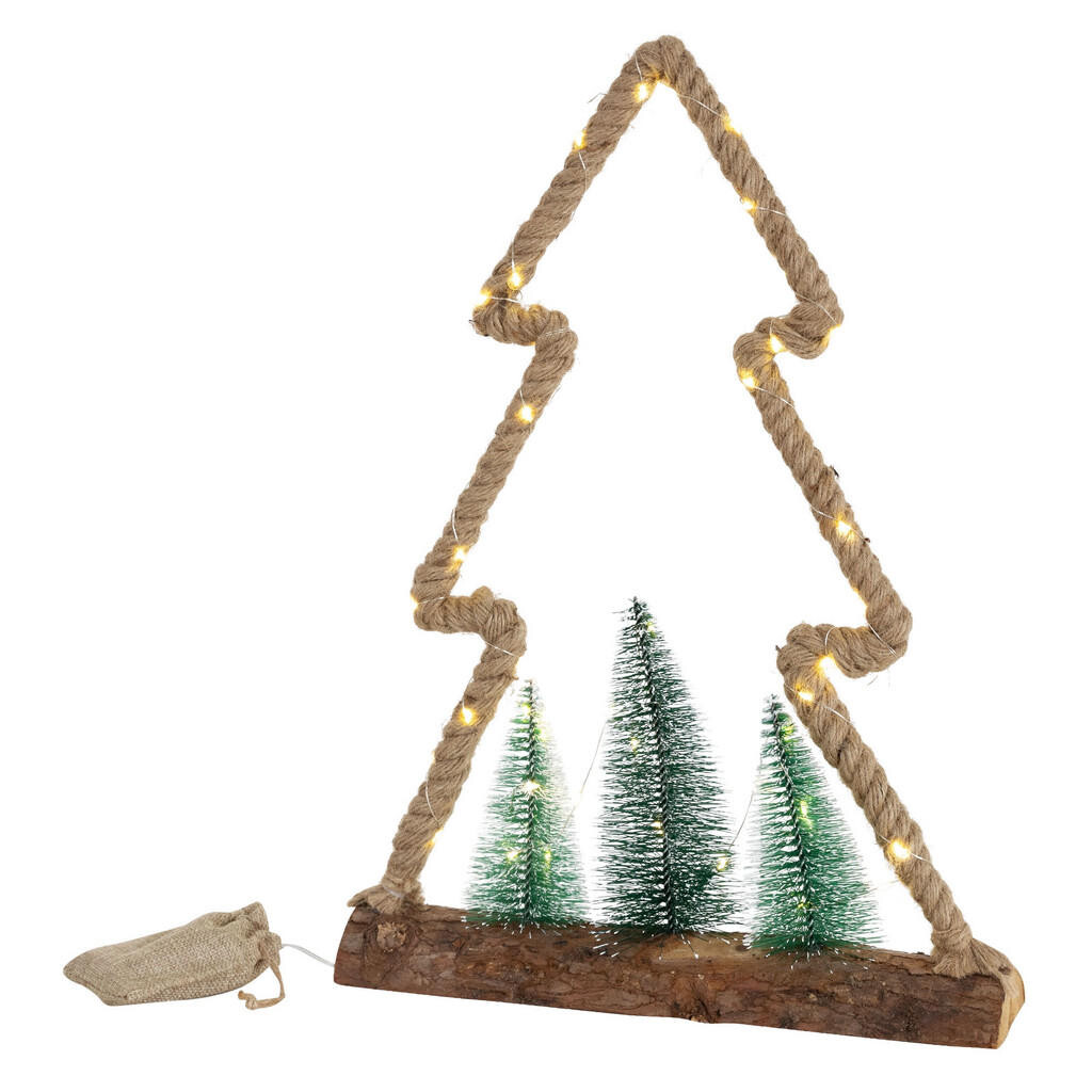 ECD-Germany LED JUTOVÝ STROM 45 LED diod teplá bílá 35x6,5x45 cm napájený bateriemi s časovačem