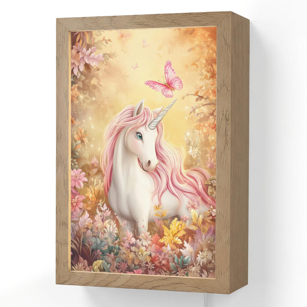 OnlyWow NÁSTĚNNÁ LAMPA Jednorožec - Květiny - Motýl - Růžová 20x30 cm