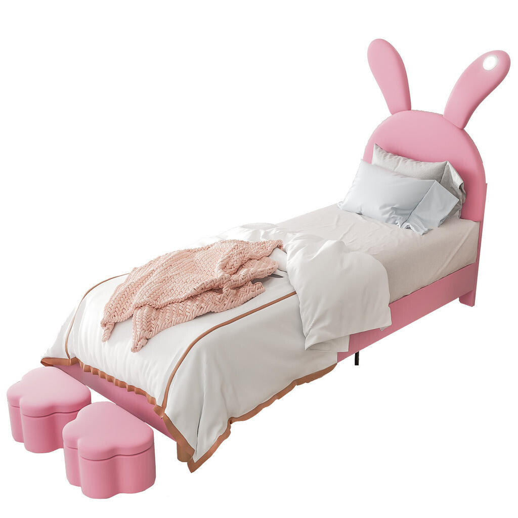 OKWISH ČALOUNĚNÁ postel 90/200 cm růžová z francouzského sametu s LED osvětlením a úložnými lavicemi