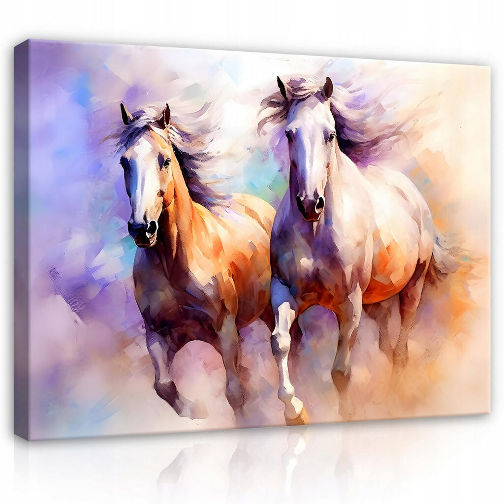 Wallarena PLÁTNOVÝ obraz koní a zvířat ve fialové barvě 100x70 cm