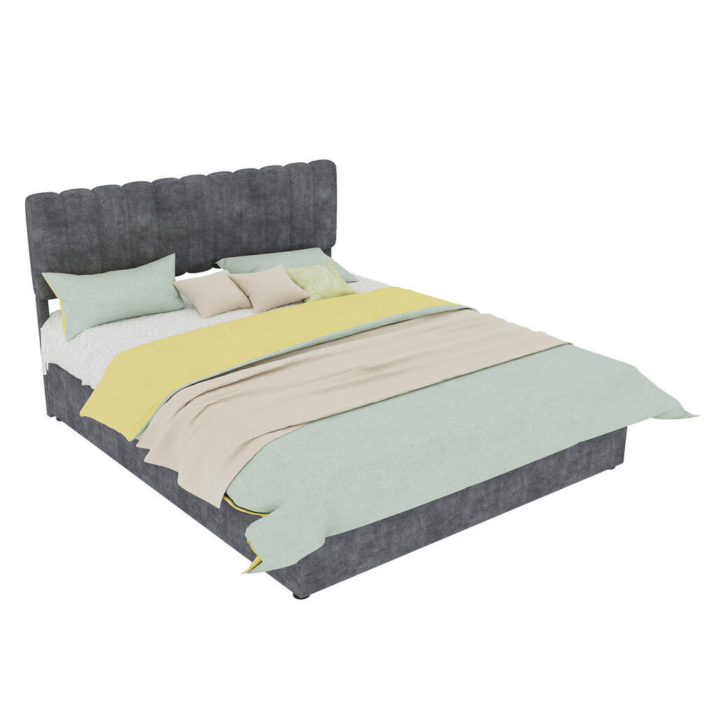 OKWISH ČALOUNĚNÁ postel 160/200 cm šedá z látky a kovu s úložným prostorem a výklopným roštem