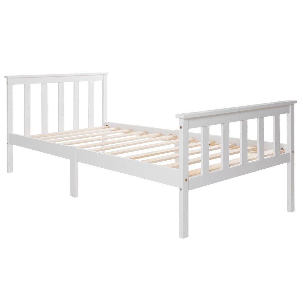 OKWISH JEDNOLŮŽKOVÁ postel 90/200 cm bílá z masivního dřeva s roštem a čelem