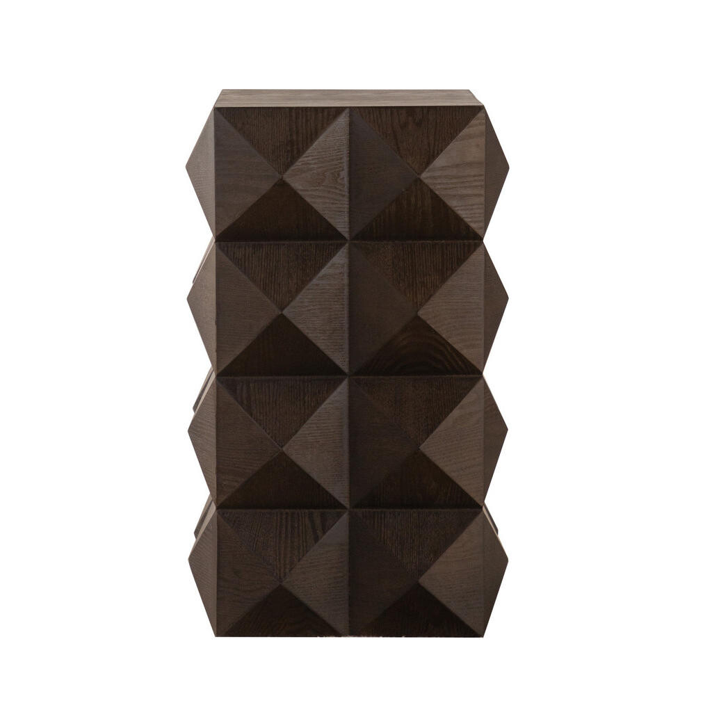 OKWISH BOČNÍ stolek 60 cm hnědý z masivního dřeva a MDF s reliéfním retro povrchem