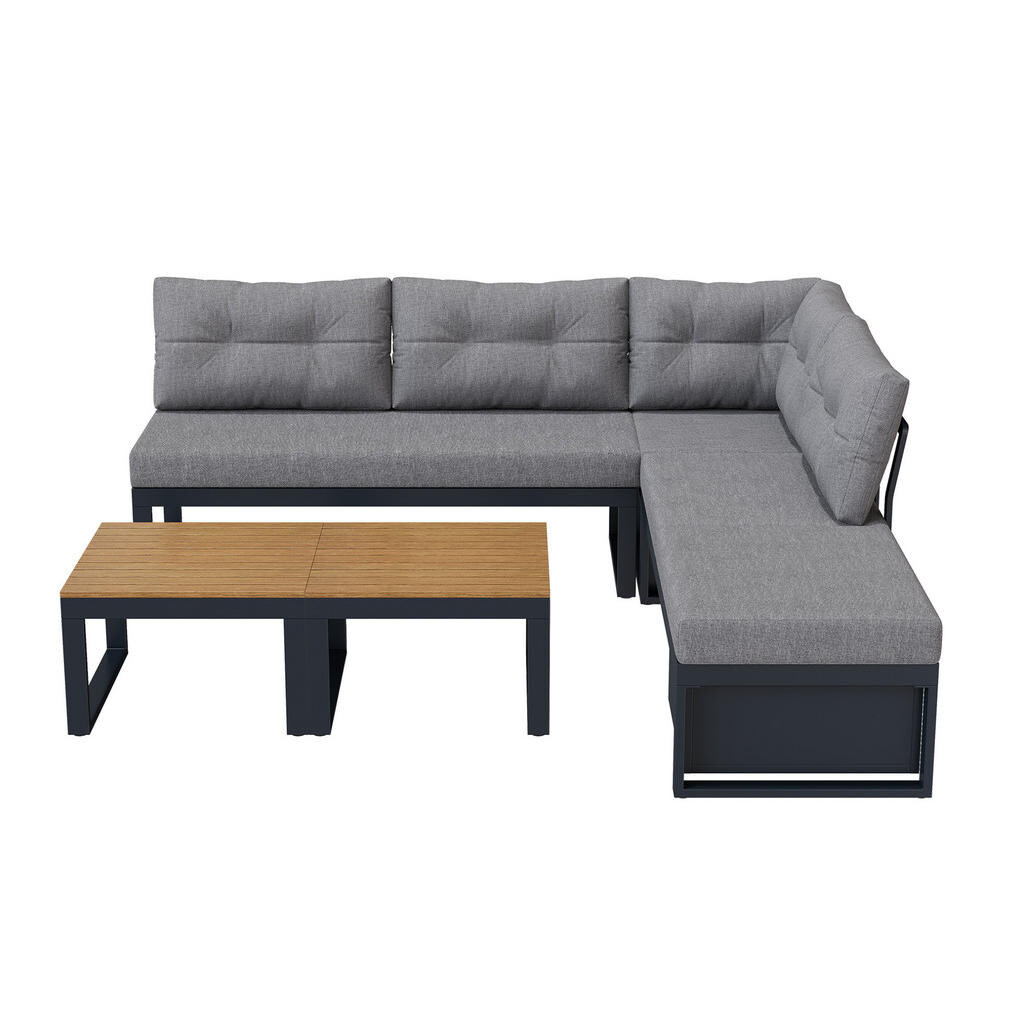 OKWISH ZAHRADNÍ sedací souprava 191,5/191,5/79 cm šedá z polyesteru s úložným prostorem a polohováním