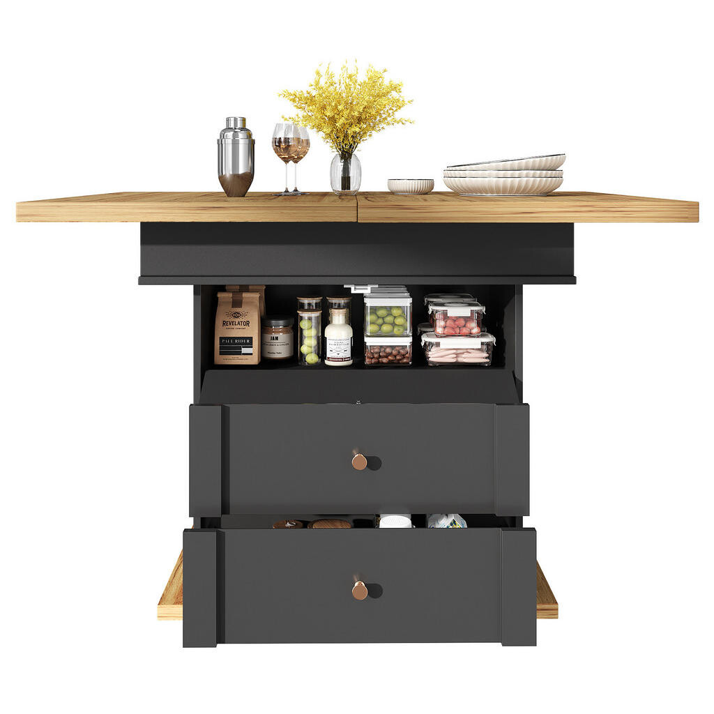 OKWISH JÍDELNÍ stůl 110-140/80/75 cm černá/přírodní z MDF s rozkládací deskou a úložným prostorem