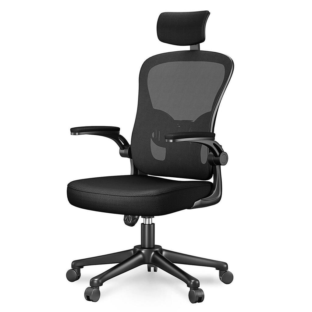 Rattantree ERGONOMICKÁ-KANCELÁŘSKÁ-ŽIDLE, nastavitelná výška, sklápěcí opěrky na ruce, hlavová opěrka – Černá
