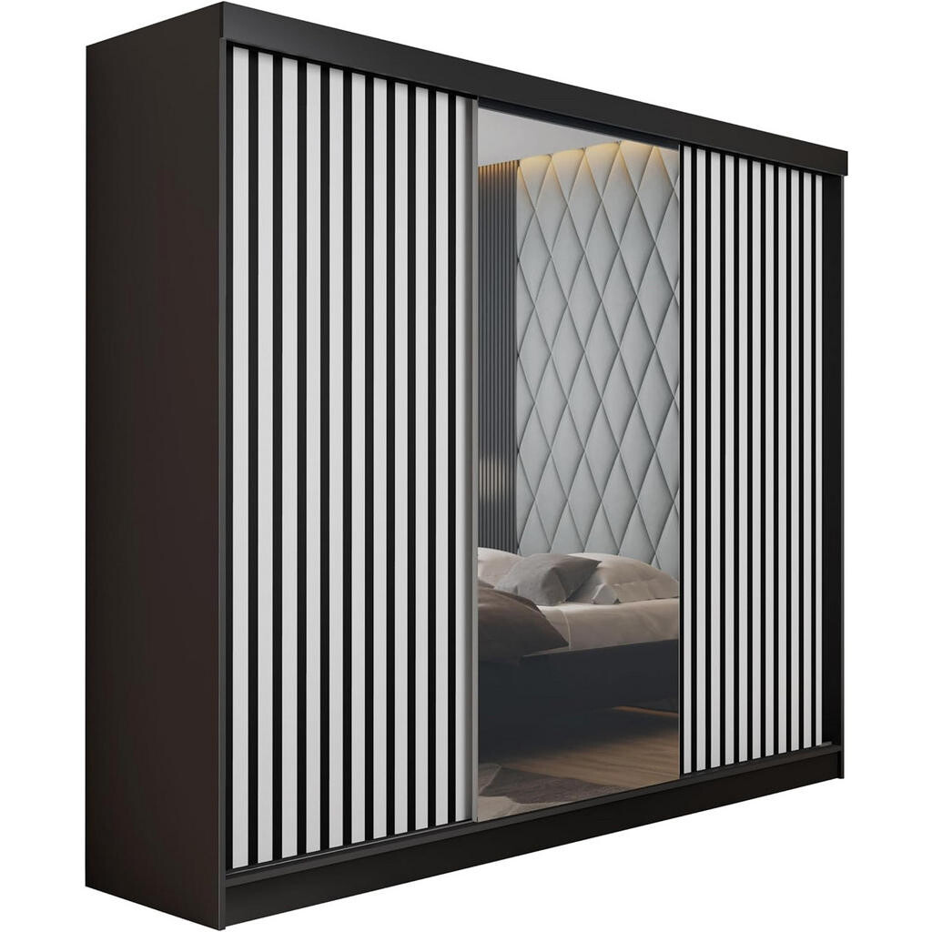 Kier Furniture POSUVNÁ ŠATNÍ SKŘÍŇ MALANI - Černá a Bílá 200x205x59 cm