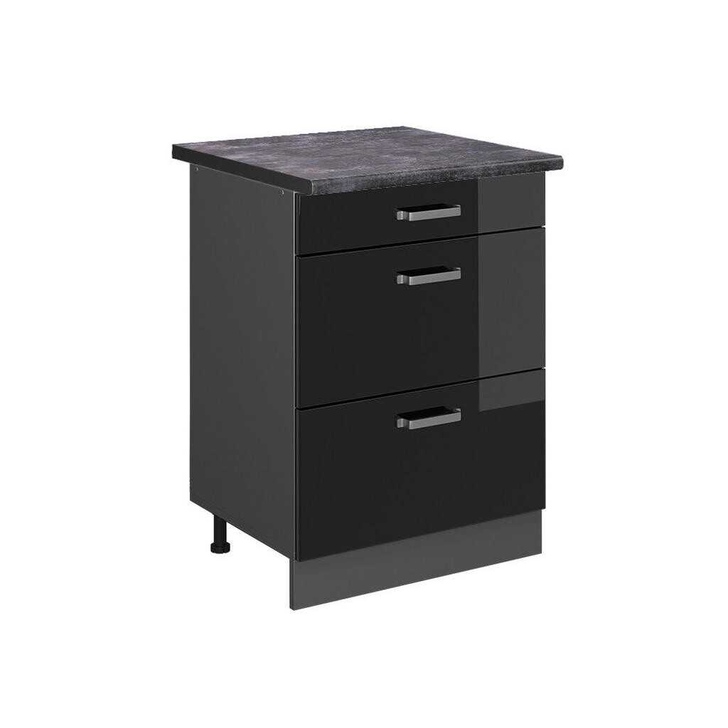 Vicco SPODNÍ SKŘÍŇKA KUCHYŇSKÉ LINKY R-Line Černý vysoký lesk 60 cm se zásuvkami, PD Antracit