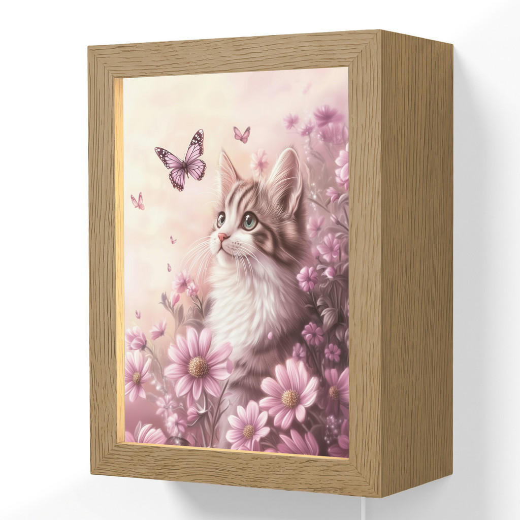 OnlyWow NÁSTĚNNÁ LAMPA Koťátko - Květiny - Motýli - Fialová 15x20 cm