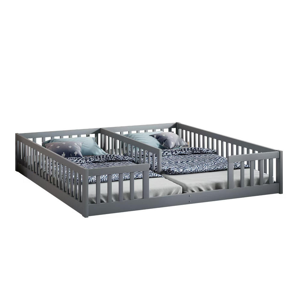 OKWISH DĚTSKÁ postel 90/200 cm šedá z borovice a MDF s bezpečnostním zábradlím a roštem