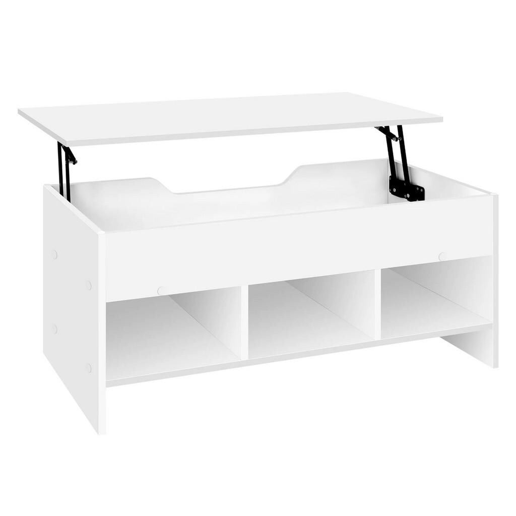 OKWISH ROZKLÁDACÍ konferenční stolek 96/45/51 cm bílý z kovu a dřeva s výklopnou deskou a úložným prostorem