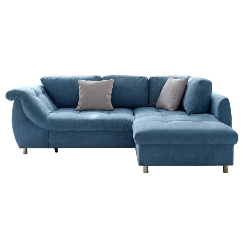 luma-home ROHOVÁ POHOVKA s funkcí rozkládání, úložným prostorem, pružinovým jádrem, otomanem vpravo, 250 × 190 × 84 cm (Š×H×V), mikrovlákno, modrá / 1