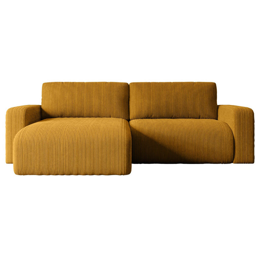ALTDECOR ROHOVÁ SEDACÍ SOUPRAVA s funkcí lůžka a úložným prostorem KLEEA-L – 247 × 143 × 83 cm, hořčicově žlutá barva manšestru