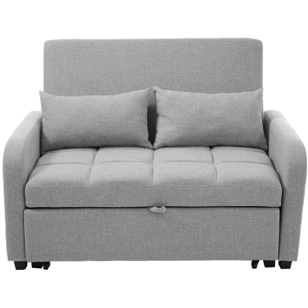 OKWISH ROZKLÁDACÍ pohovka 127/75/94 cm starožitná šedá z bavlny a lnu s polohovatelným opěradlem