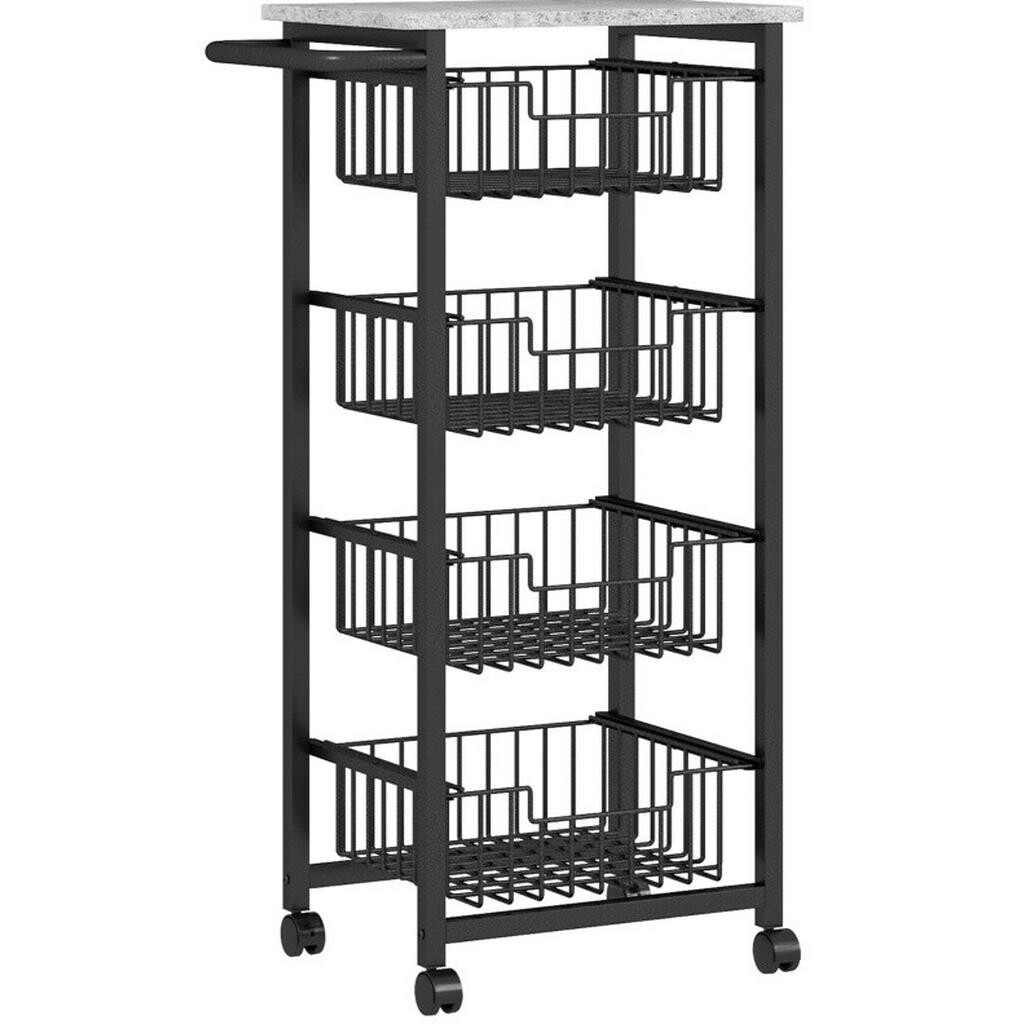 Redom MOBILNÍ kuchyňský ostrůvek na kolečkách 49,5/31/91 cm s kolečky, 4 výsuvnými koši a rukojetí, Šedá