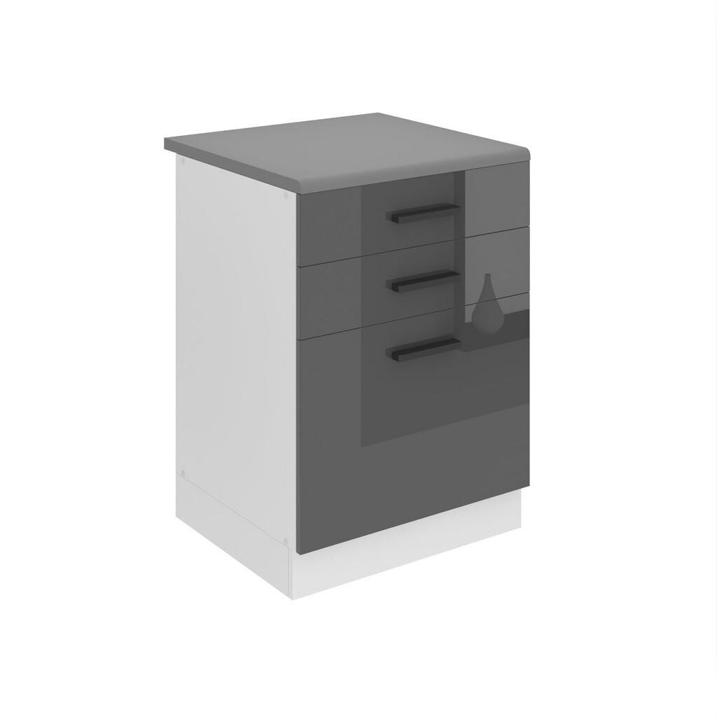 B BELINI GROUP KUCHYŇSKÁ SPODNÍ SKŘÍŇKA 60 cm SDSZ s pracovní deskou, zásuvky, Stříbrná lesklá