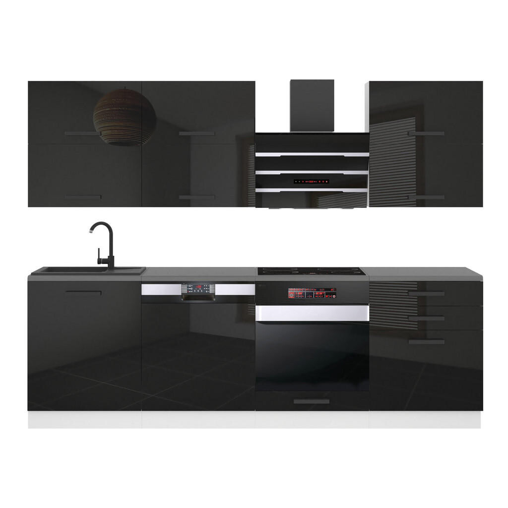 B BELINI GROUP KUCHYŇSKÁ LINKA Madison 240 cm, s pracovními deskami, Černá lesklá