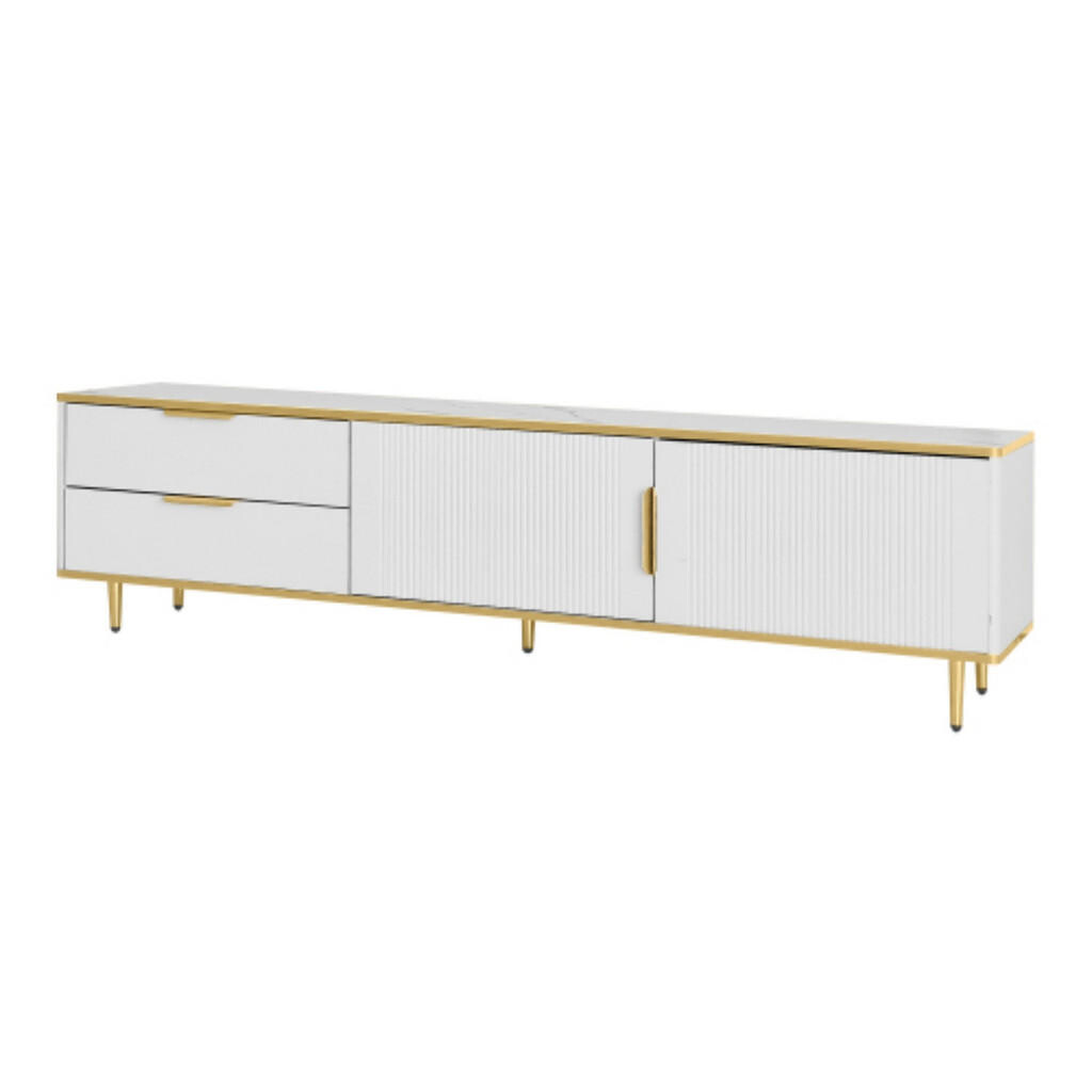 OKWISH TV stolek 170/37/45 cm bílý a zlatý z MDF a dřevotřísky s úložným prostorem