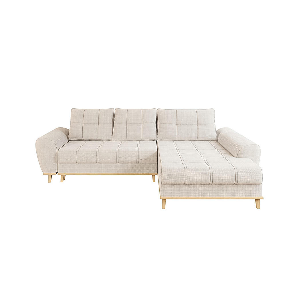 luma-home ROHOVÁ POHOVKA ve skandinávském stylu, rozkládací, 268 × 175 × 86 cm (Š×H×V), otoman vpravo, bouclé-chenille látka v béžové barvě / 21013