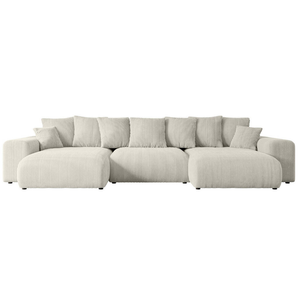 ALTDECOR SEDACÍ SOUPRAVA s funkcí lůžka ESKAR-U – 364 x 176 x 72 cm, krémový manšestr