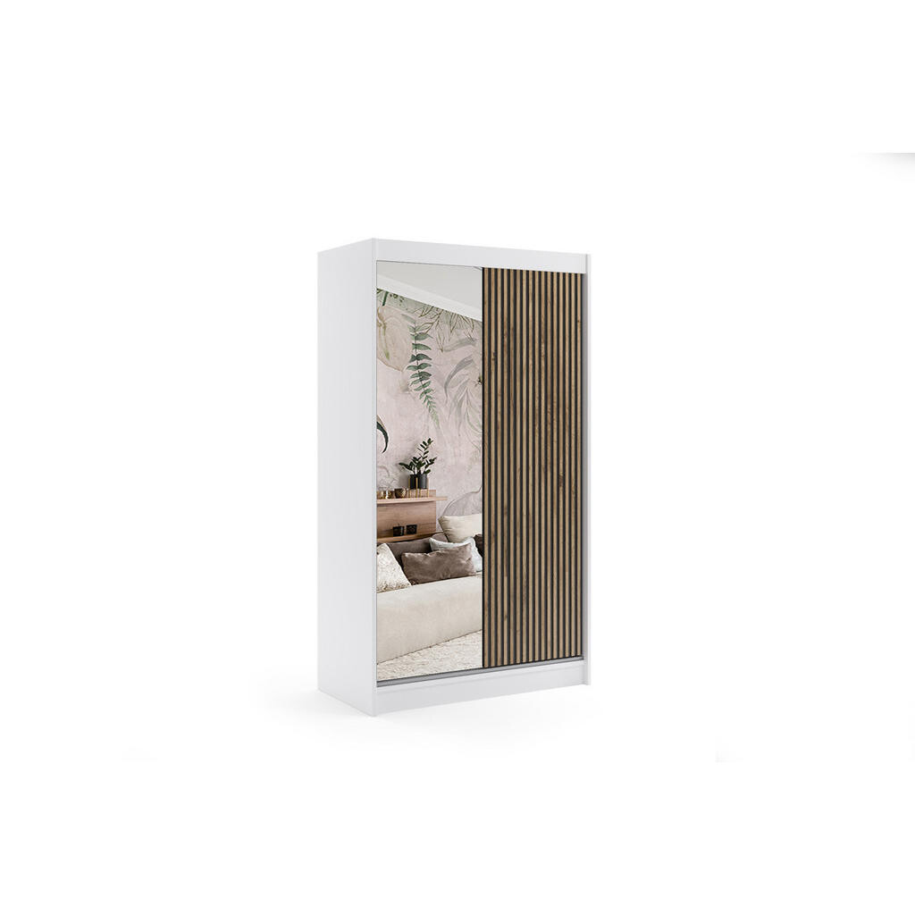 ALTDECOR ŠATNÍ SKŘÍŇ VILAN s zrcadlem – 120 cm – bílá | dub wotan