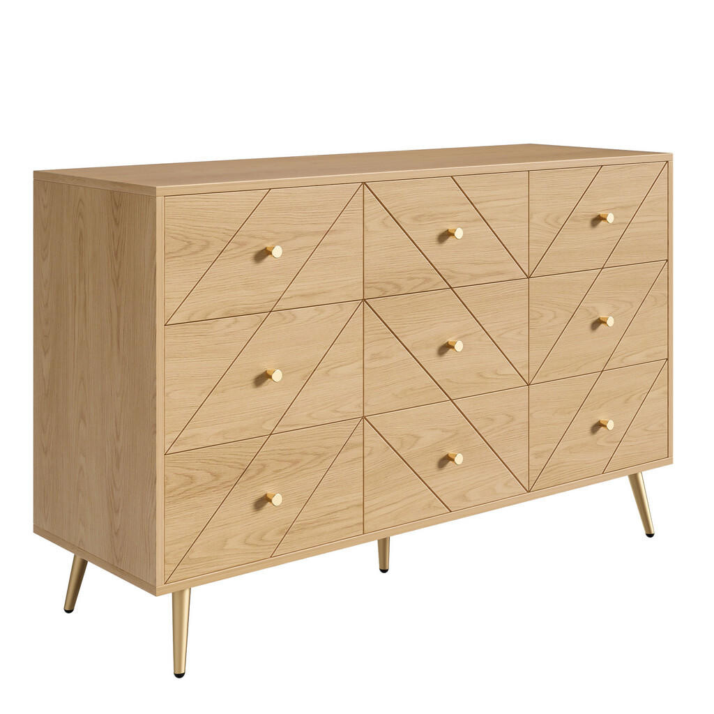 Urban Meuble KOMODA 9 zásuvek, geometrický vzor, kovové nohy