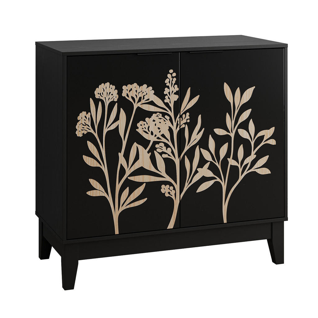 Urban Meuble SIDEBOARD 80 cm černý MDF se 2 dvířky, vyřezávaným čelem a nastavitelnými policemi