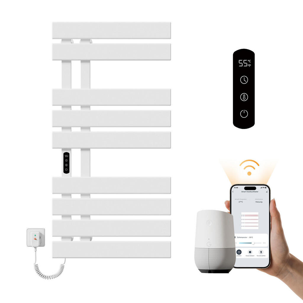 EMKE RADIÁTOR NA RUČNÍKY Wi-Fi termostatem, bílý, 100/50 cm