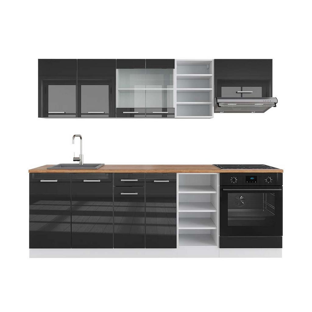 Vicco KUCHYŇSKÝ KOUT R-Line Antracitový vysoký lesk/bílá 240 cm , PD Dub