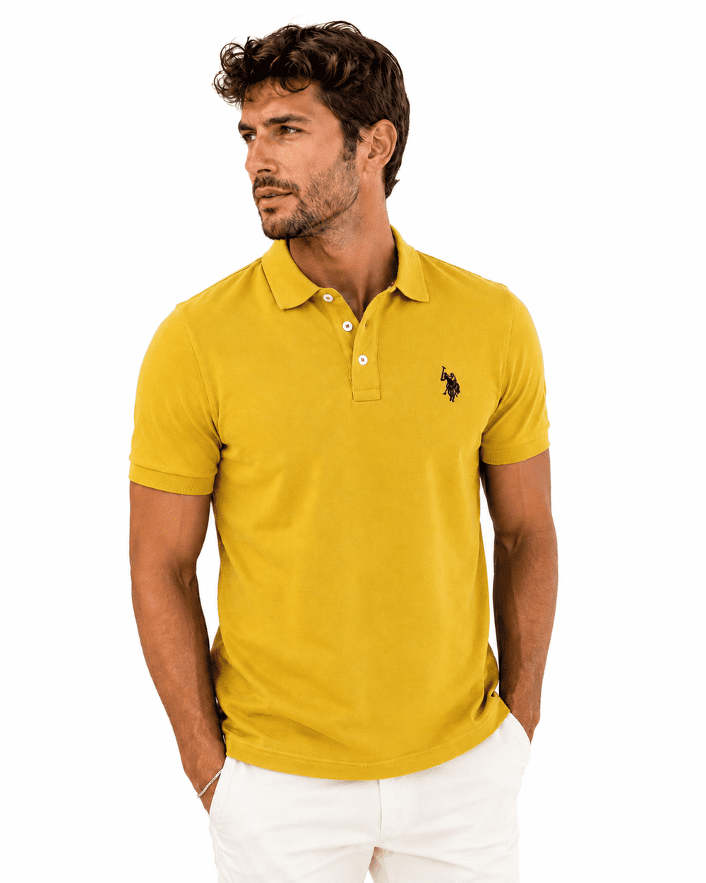 Pánské polo triko US Polo Assn. - Hořčicovo-žluté