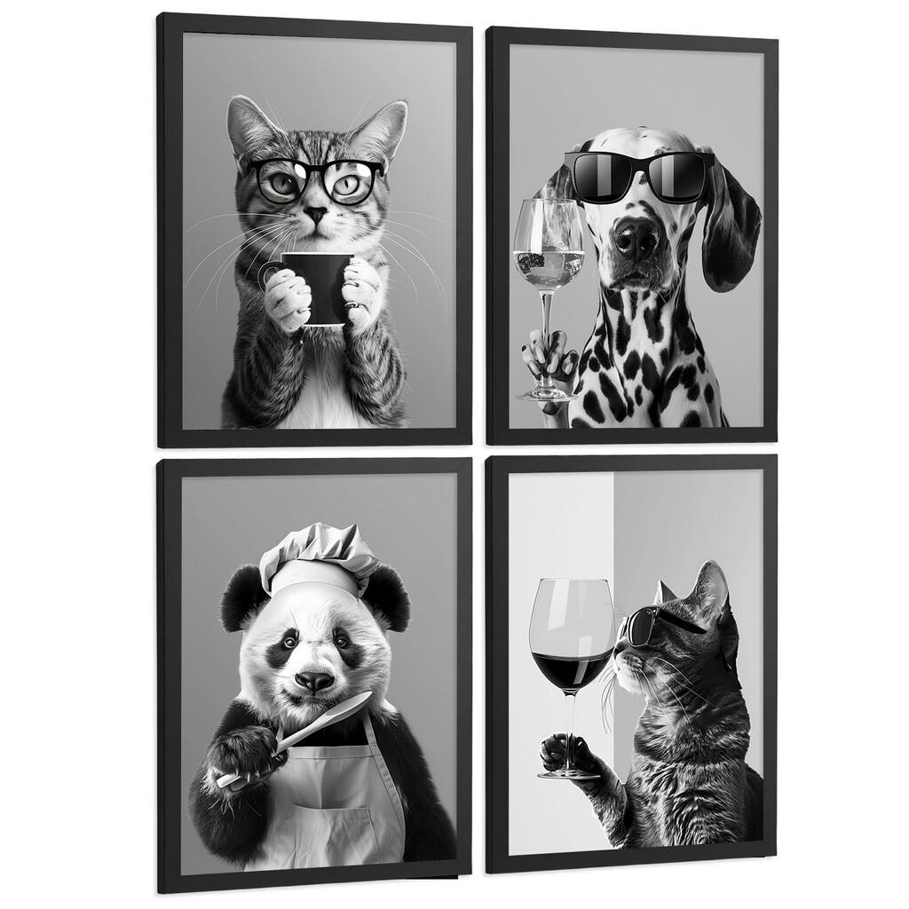 Nacnic PLAKAT Sada 4 Byn Animals A3 Černý rám